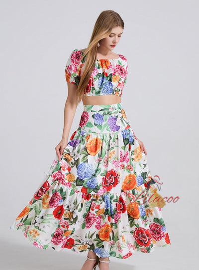 Off the Shoulder Puff Sleeve Top+Slim Skirt Two-piece