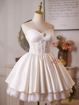 Simple Satin Lace Strapless Homecoming Dress