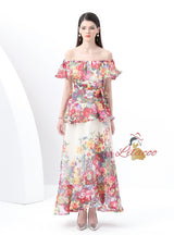 Chiffon Printed Ruffled Slim Dress