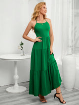 Solid Color Suspender Dress