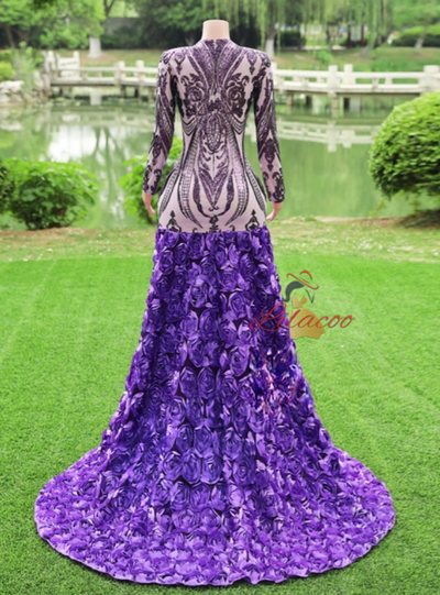 Purple Mermaid Sequins V-neck Prom Dress