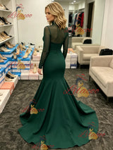 Green Mermaid Long Sleeve Prom Dress
