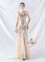 Mermaid Tulle Sequins Straps Prom Dress
