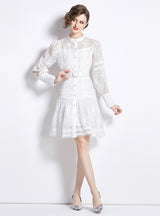 Retro Palace Lantern Sleeve Crocheted Dress