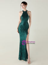 Mermaid Halter Sequins Halter Prom Dress