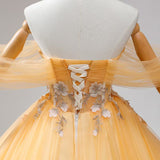 Orange Yellow Tulle Appliques Prom Dress