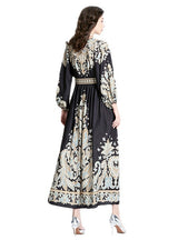 Long Sleeve V-neck Printed Long Dress