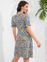 Floral Short-sleeved Ladies Dress