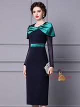 Navy Blue Long Sleeve Mother Of The Bride Dress