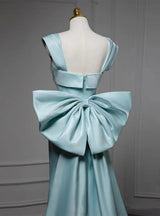 Blue Mermaid Satin Bow Prom Dress
