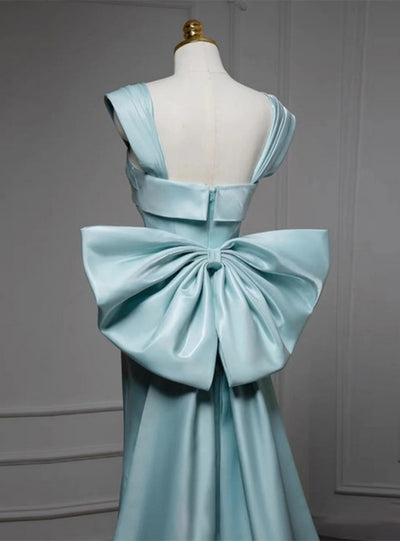 Blue Mermaid Satin Bow Prom Dress