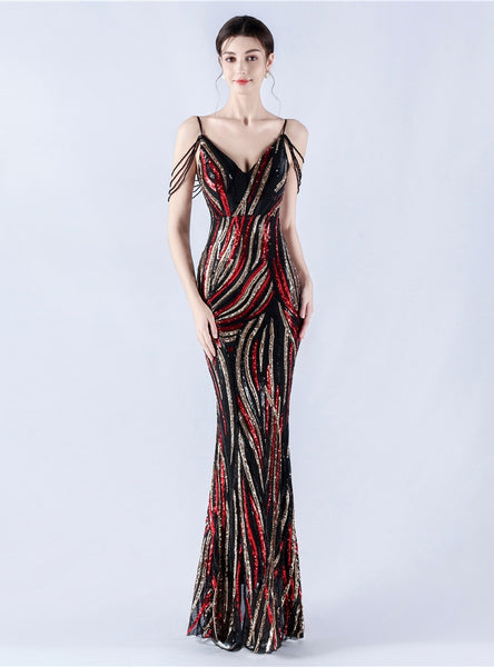 Spaghetti Straps Sequins Beading Prom Dress
