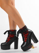 Lace Color Matching Zipper Retro Thick Heel Booties