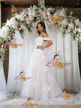 White Tulle Off the Shoulder Lace Wedding Dress