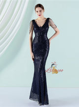 Mermaid V-neck Sequins Beading Prom Dress