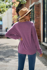 Long Sleeve V-neck Loose T-shirt