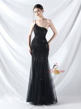Mermaid Sequins One Shoulder Beading Prom Dress