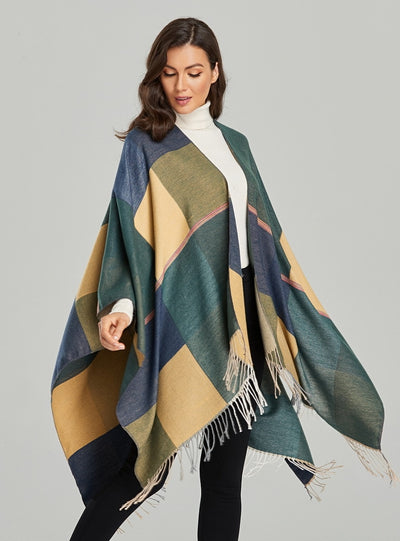 Retro Fashion Jacquard Split Thick Warm Shawl