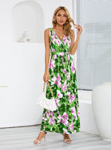 Bohemian Printed Sleeveless V-neck Slit Dress