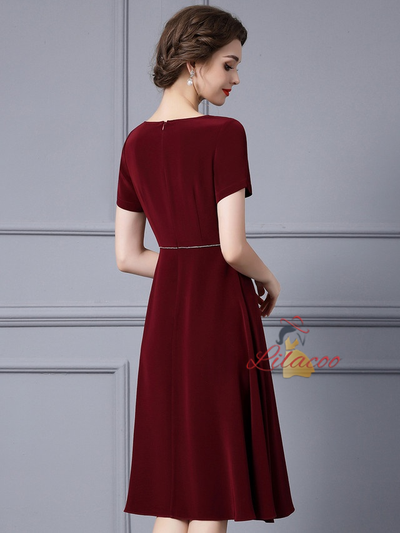 Burgundy Short Sleeve Mother Of The Bride Dress