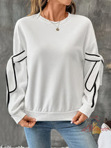 Contrast Bow Round Neck Long Sleeve Top