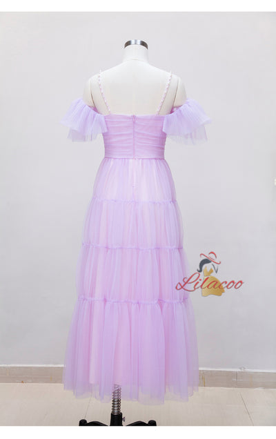 Purple Gauze Sling Tube Top Dress