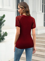 V-neck Lace Stitching Short Sleeve T-shirt