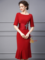 Red Short Sleeve Mother Of The Bride Dress