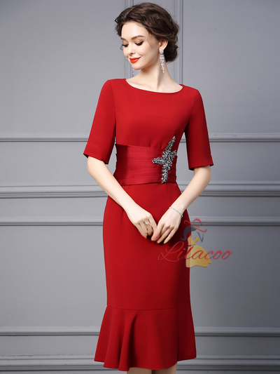 Red Short Sleeve Mother Of The Bride Dress