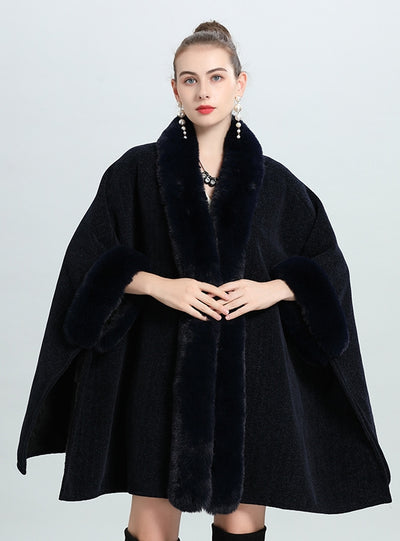 Large Size Loose Cashmere Padded Shawl Coat