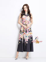 Sleeveless Oil Painting Flower Holiday Style Dress