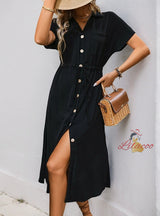 V-neck Pocket Solid Color Dress