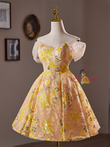 Yellow Tulle Sequins Homecoming Dress
