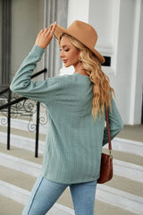 V-neck Button Loose Long Sleeve T-shirt