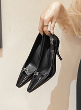 Black Leather Pointed Ladies High Heels
