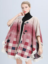 Large Size Loose Gradient Plaid Fringed Shawl