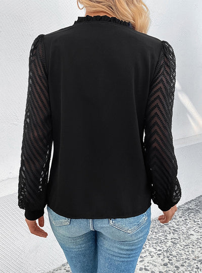 Lace Stitching Long Sleeve V-neck Shirt