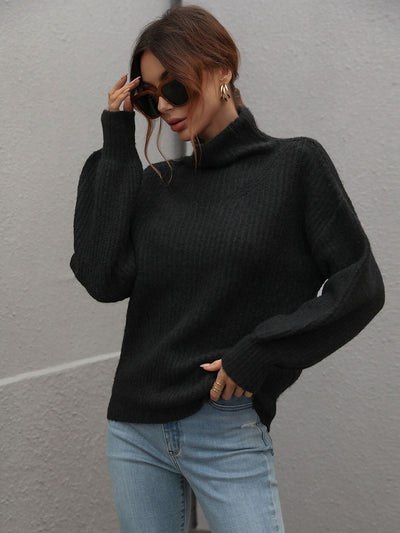 Solid Color Pullover Loose Turtle Neck Sweater