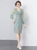 Lace V-neck Long Sleeve Slim Dress