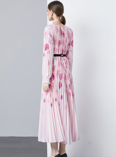 Round Neck Long Sleeve Printed Dress