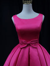 Simple Fuchsia Satin Bow Homecoming Dress