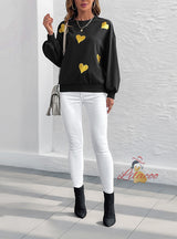 Love Printed Loose Round Neck Long Sleeve Shirt