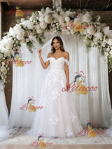 White Tulle Off the Shoulder Lace Wedding Dress