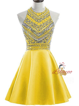 Green Satin Beading Crystal Homecoming Dress