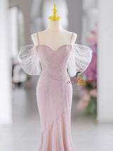 Pink Mermaid Spaghetti Straps Prom Dress