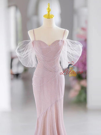 Pink Mermaid Spaghetti Straps Prom Dress