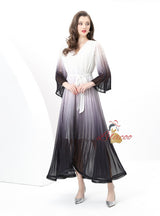 Loose V-neck Flared Sleeve Gradient Dress