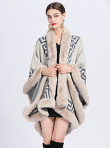 Jacquard Knitted Cardigan Loose Coat Shawl Cloak