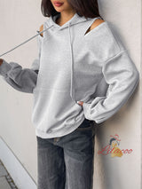 Drawstring Hooded Solid Color Top