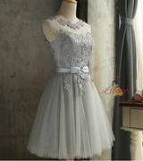 Gray Tulle Lace Homecoming Dress